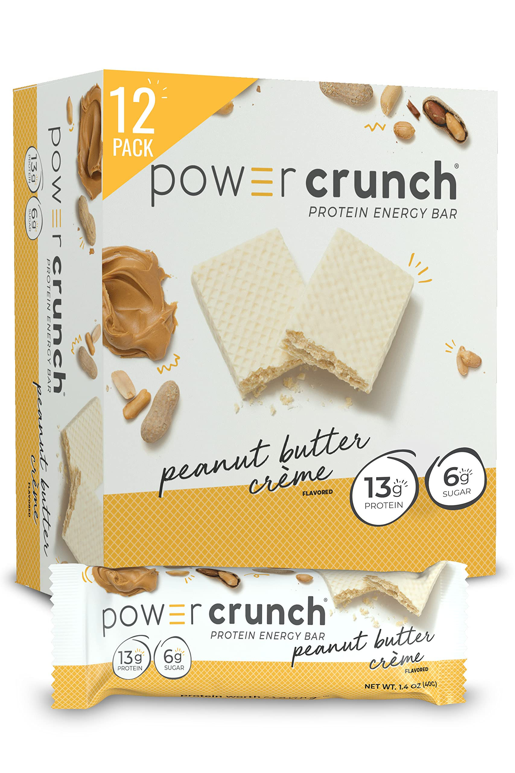 Power Crunch Protein Wafer Bars, High Protein Snacks with Delicious Taste, Peanu