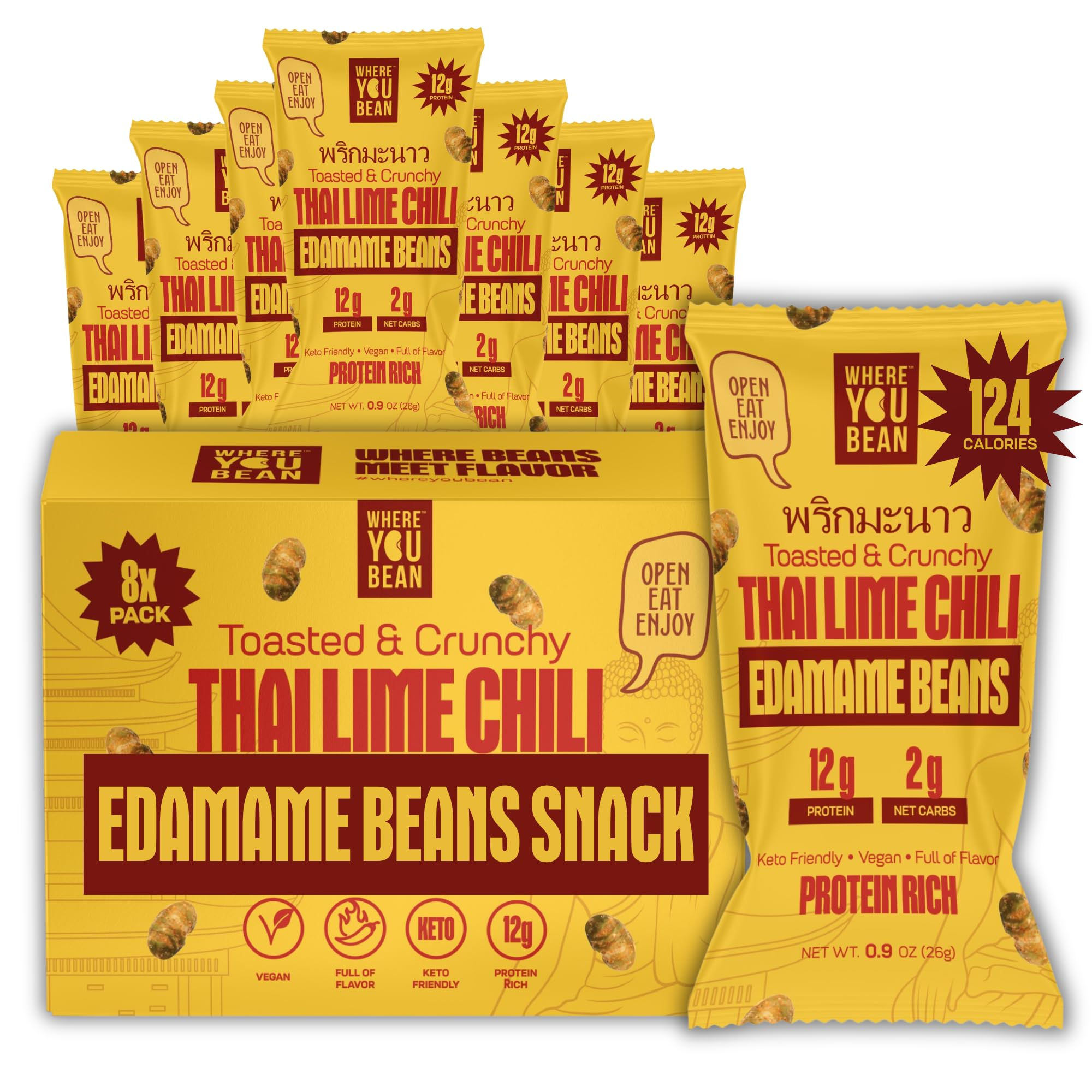 Where You Bean Edamame Beans Snack (Thai Lime Chili) - Crunchy and Dry Roasted E