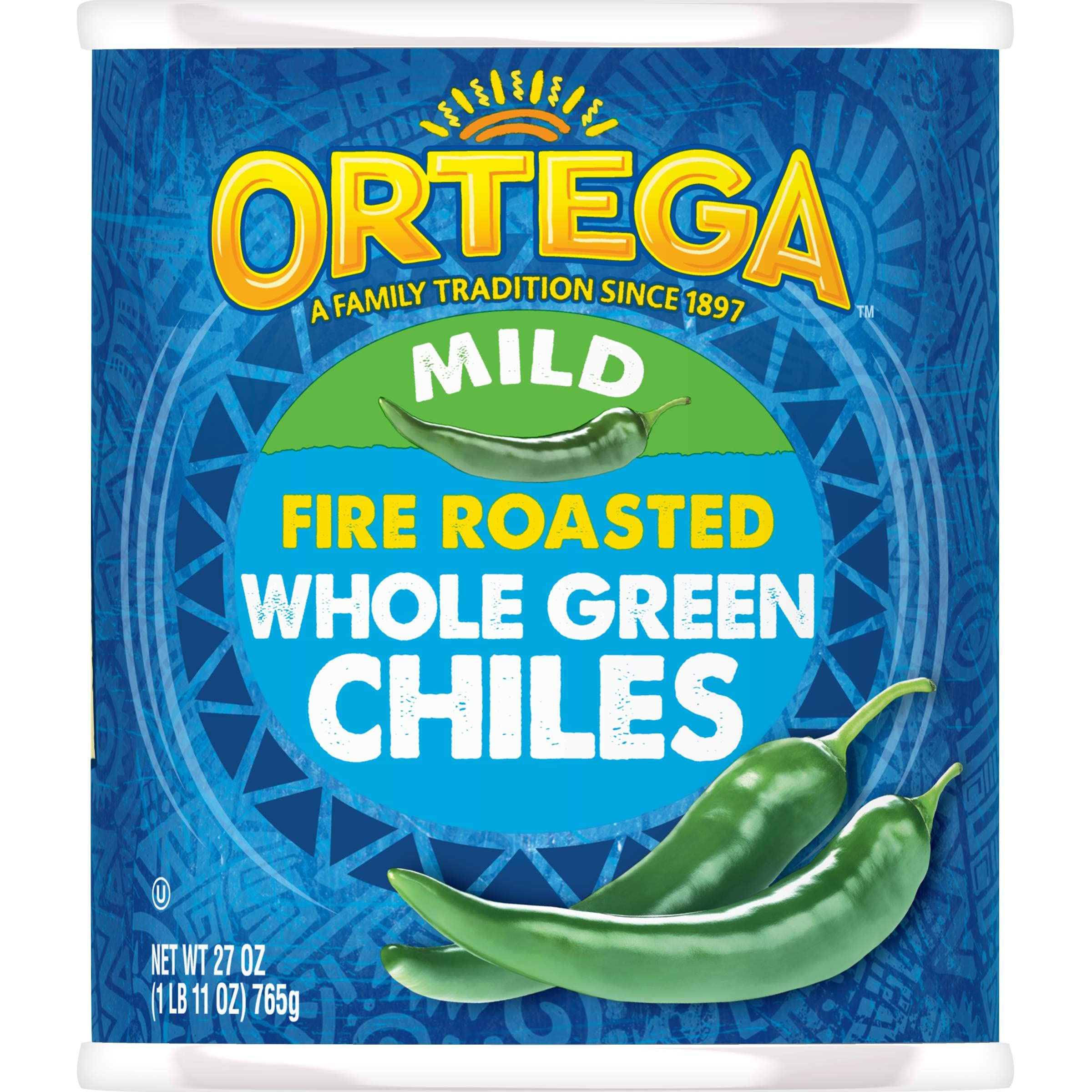 Ortega Peppers, Whole Green Chiles, Mild, 27 Ounce (Pack of 12) 27 Ounce (Pack o