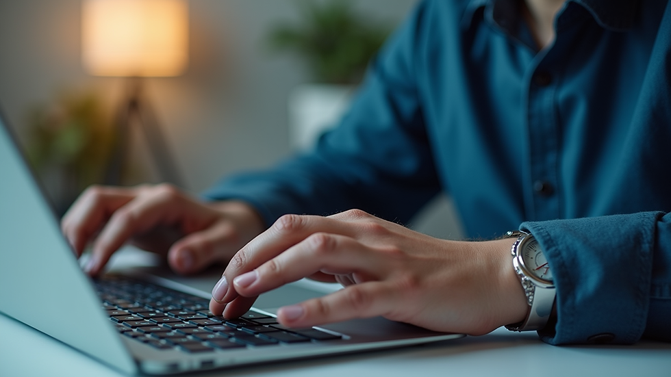 Eye-level view of a financial analyst reviewing data on a laptop