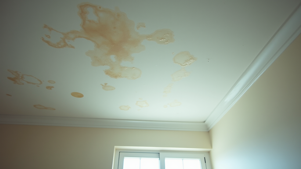 Close-up view of water stains on a ceiling