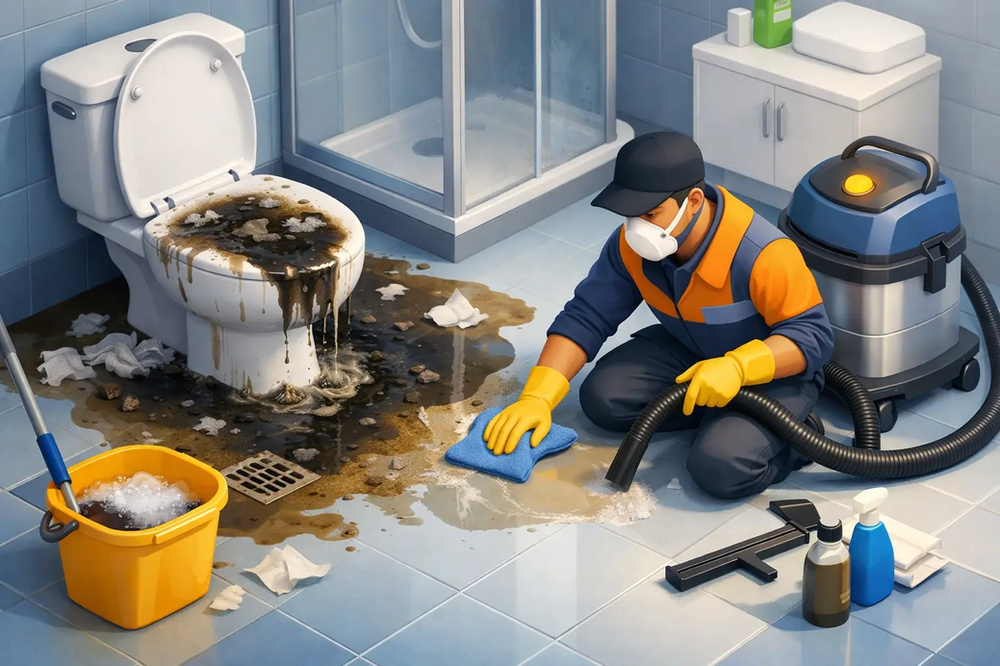 Sewage Cleanup After Toilet Overflow