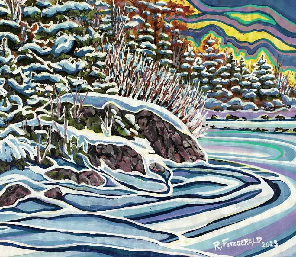 "Winter" (2023) ~17 X 22" original mixed media painting on paper by Reilly Fitzg