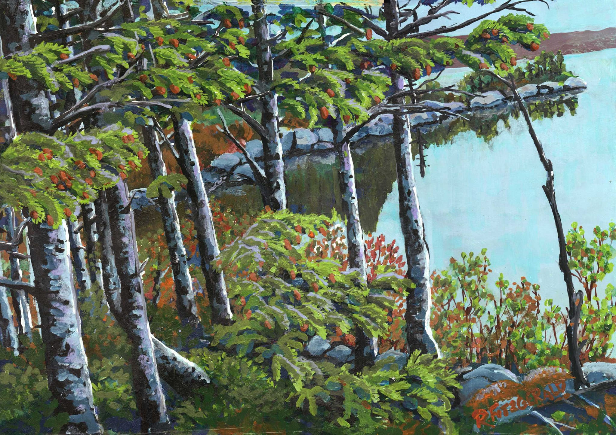 "Denny's Pond " (2023) 17 X 23 Original acrylic on paper Reilly Fitzgerald