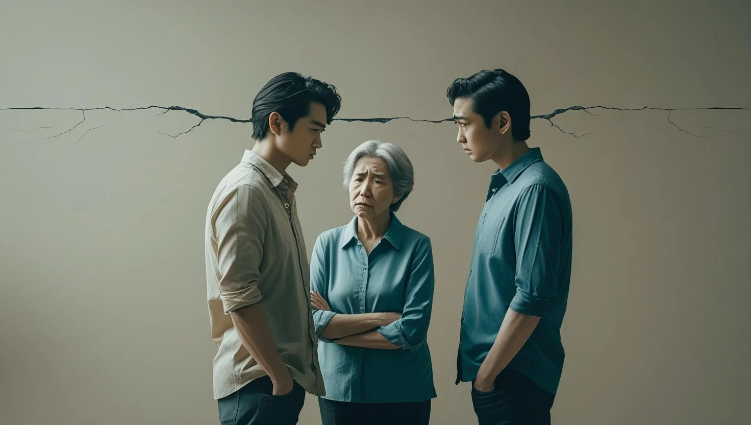 Elderly parent between feuding adult sons