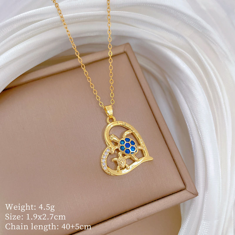 Miniature : Fashionable Turtle Animal Heart Diamond-Encrusted Luxury Necklace for Women Vers