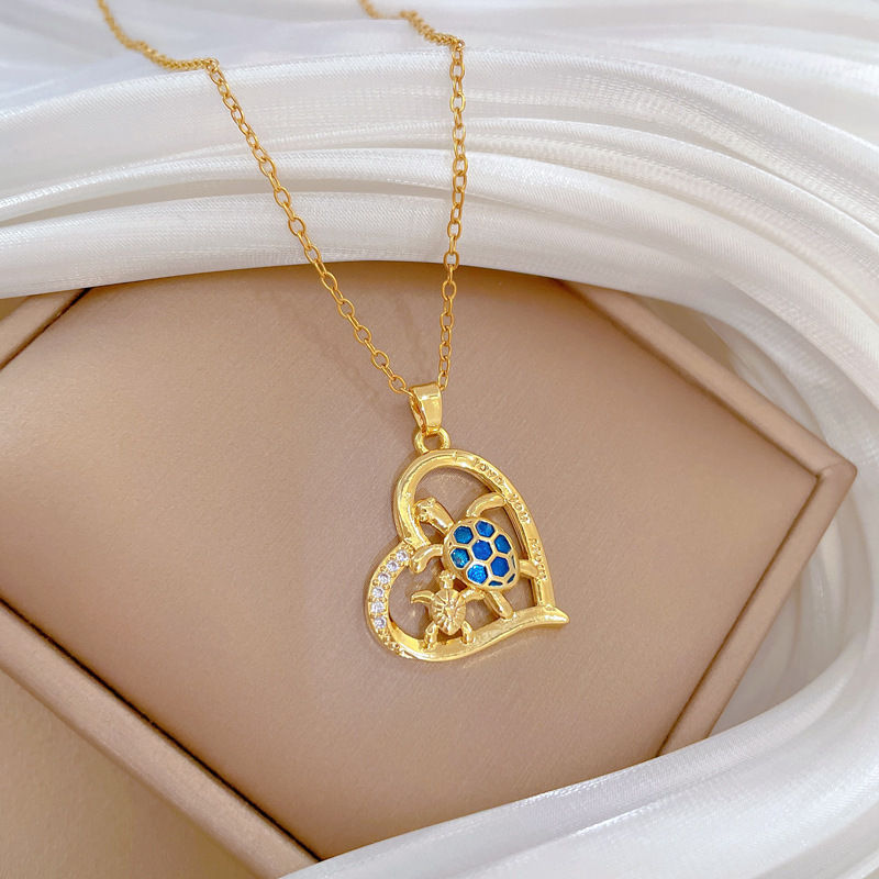 Miniature : Fashionable Turtle Animal Heart Diamond-Encrusted Luxury Necklace for Women Vers