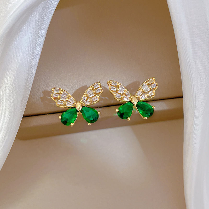 Miniatura: Classic Gorgeous Green Hollow Stainless Steel Butterfly Necklace Earrings Set De