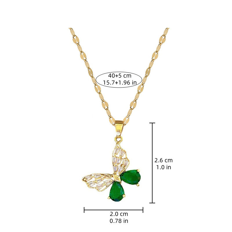 Miniatura: Classic Gorgeous Green Hollow Stainless Steel Butterfly Necklace Earrings Set De