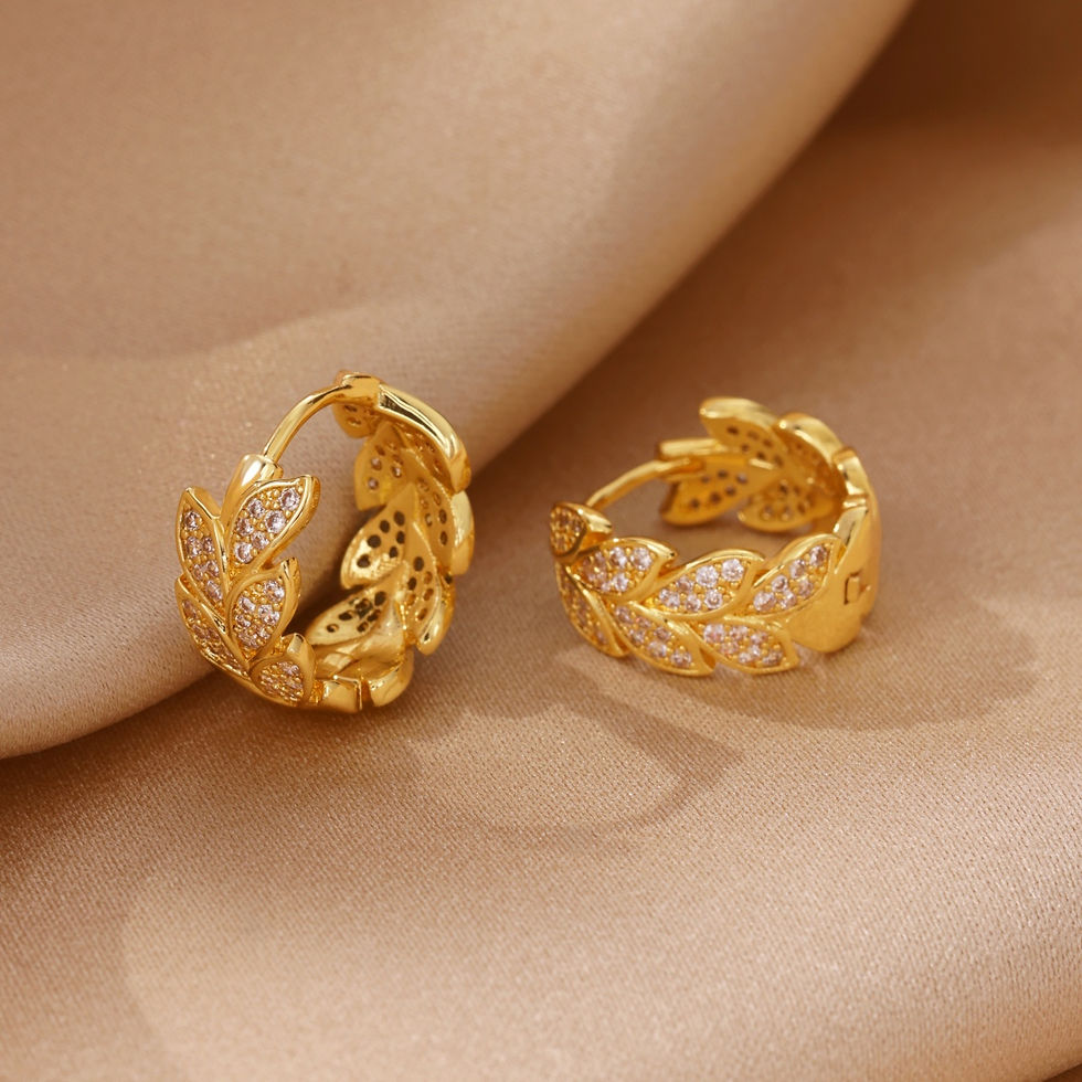 Miniature : Dainty Luxury Full Zircon Leaf Hoop Earrings For Women 18K Gold Plated Geometric