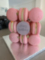 Pink Macaron cube with happy birthday acrylic disk