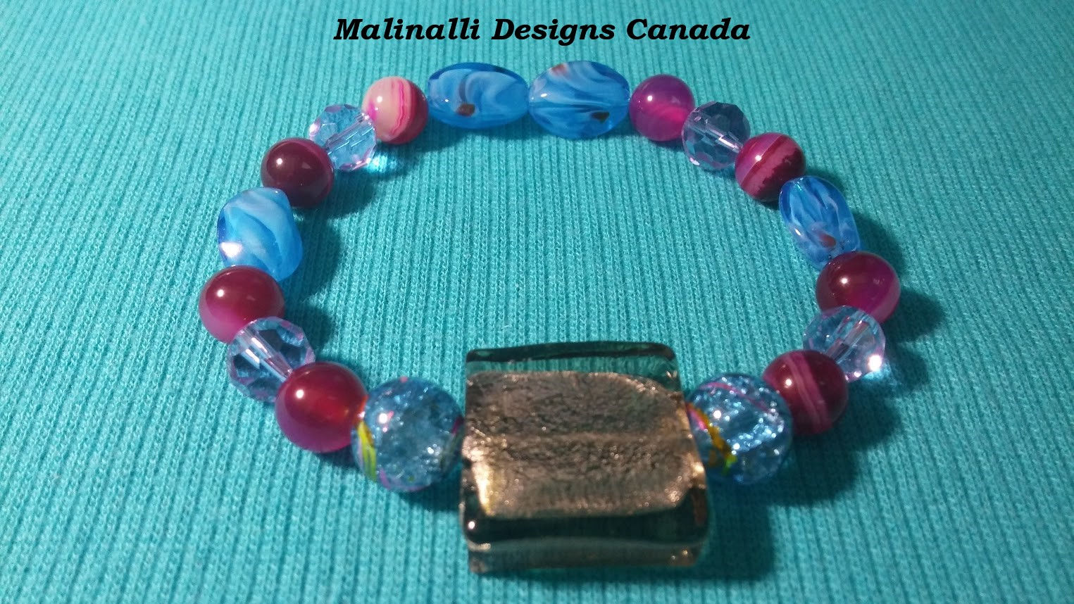 031 Grey lamp-work, fuchsia and blue  lamp-work bracelet