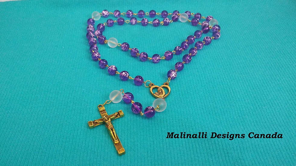 Thumbnail: 016.- Drizzle purple and gold cross rosary