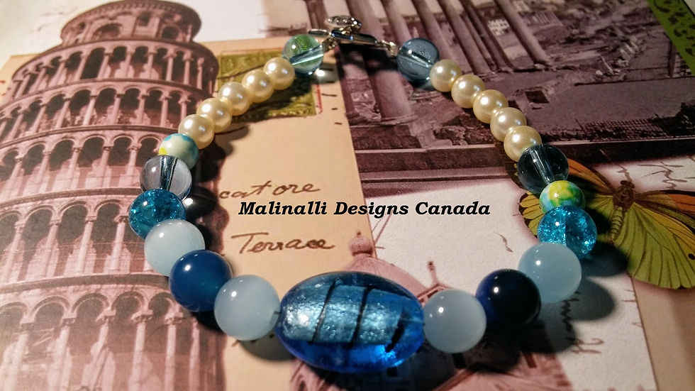 Thumbnail: 014 Many blues and pearls with clasp. Price includes earrings