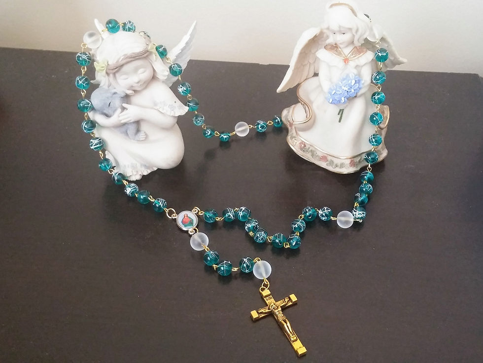 Thumbnail: 020.-Teal green drizzle rosary with gold color cross