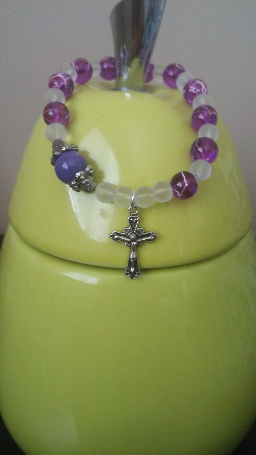 Thumbnail: 019.- Purple, transparent and purple with silver color cross, Rosary Bracelet