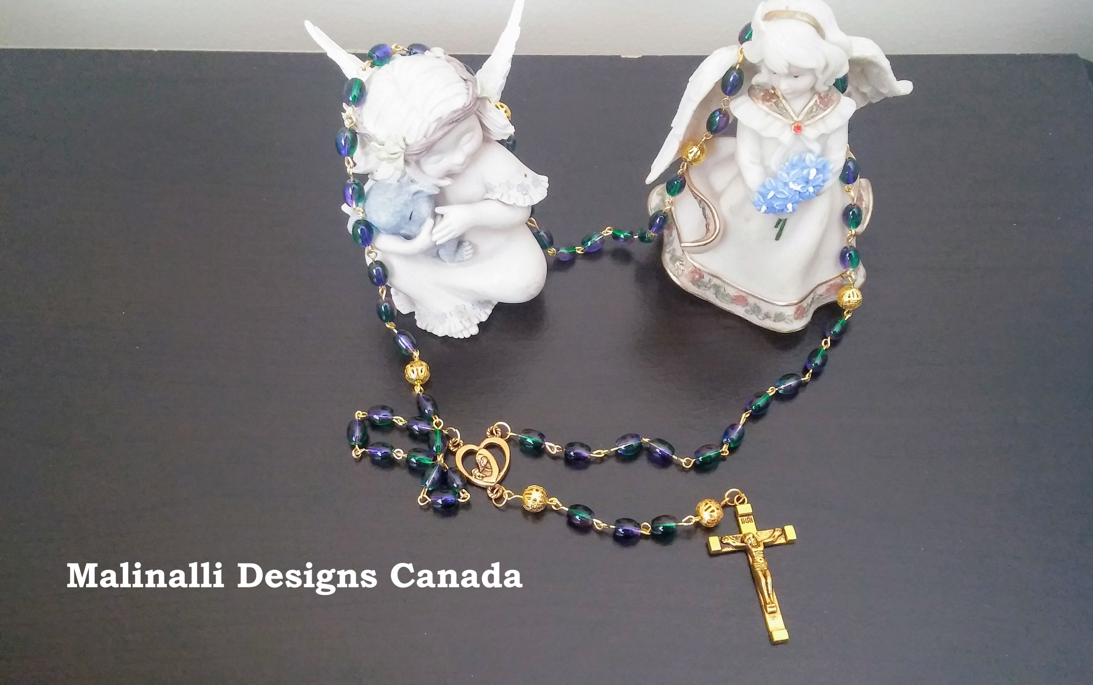 021.-Teal, purple and gold plated Rosary