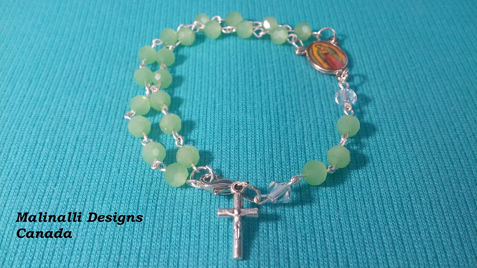 Thumbnail: 020.-Green and crystal with Guadalupe virgin Rosary Bracelet