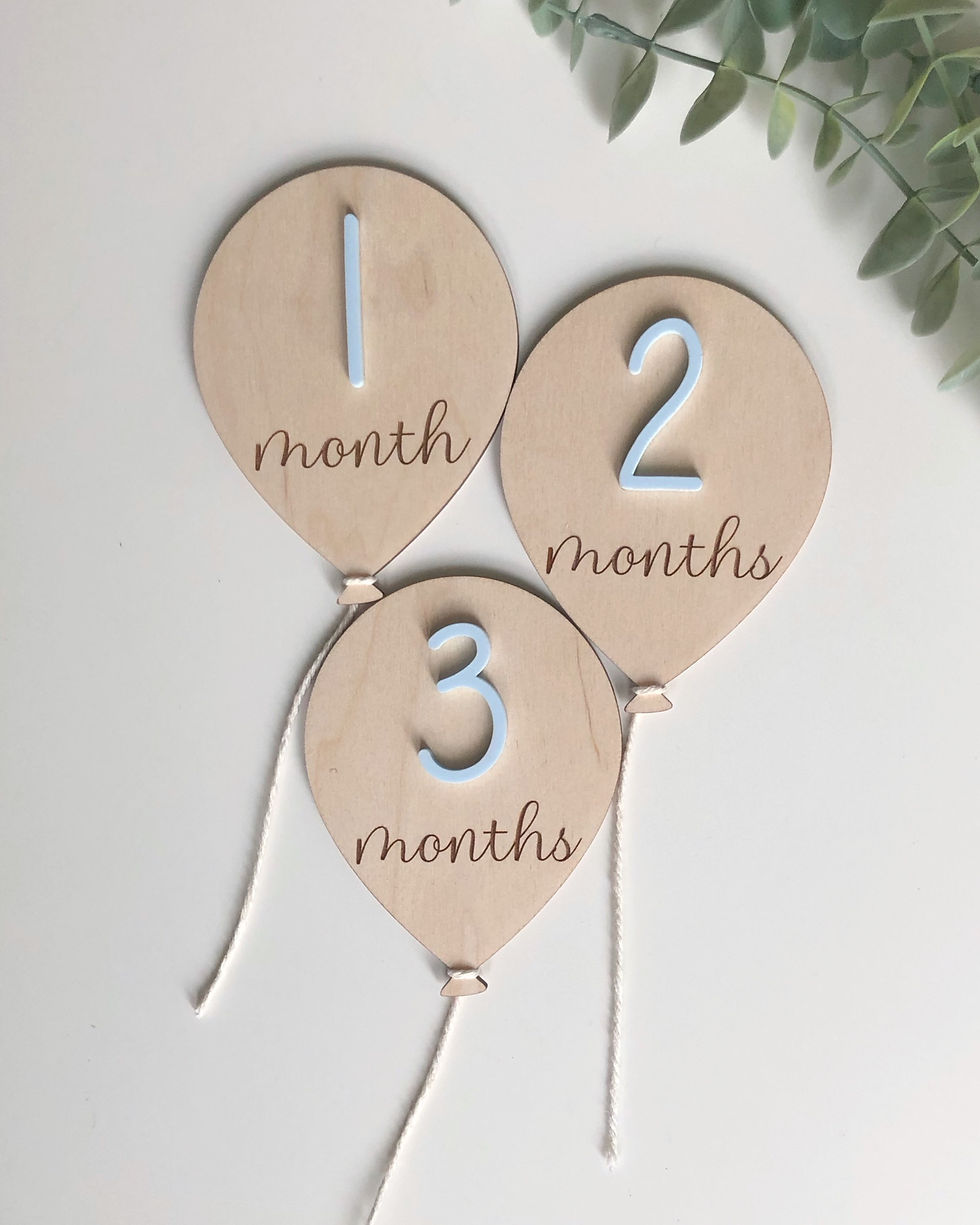Thumbnail: Wooden Monthly Milestone Balloon for Baby Photos | Newborn Milestone Signs