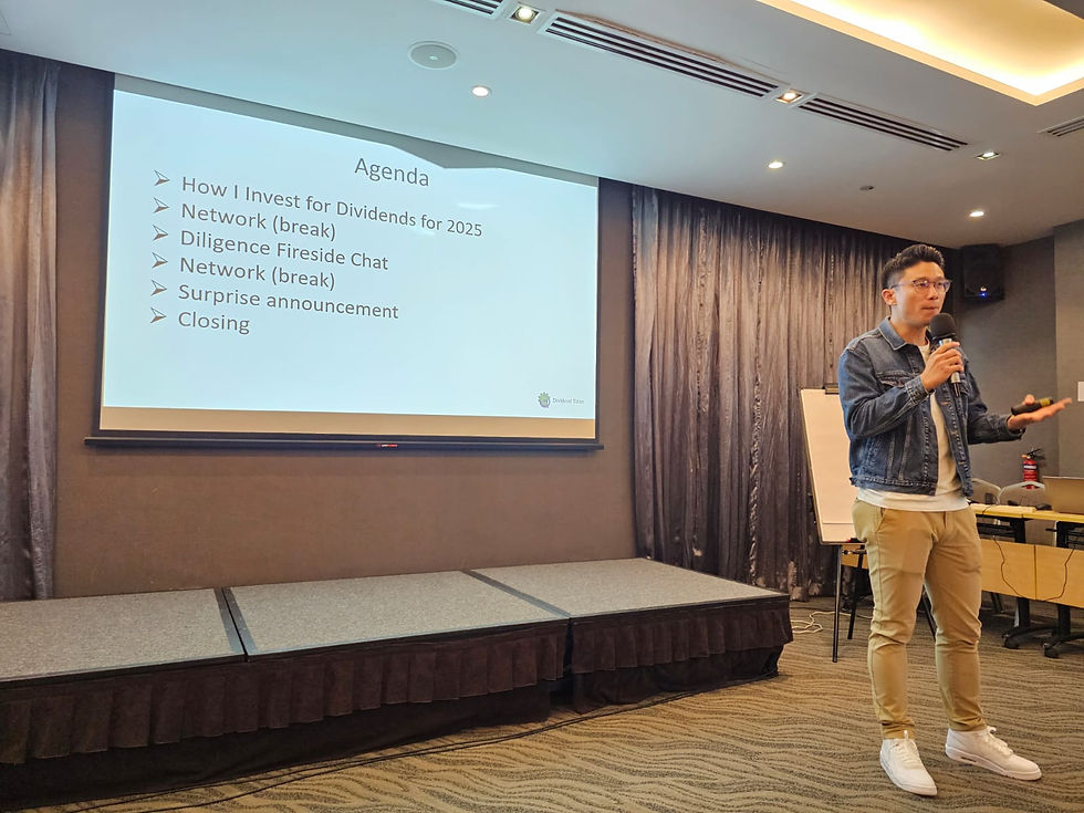 Willie kicking off the event with the agenda, following by his sharing of the blueprint on how to build a compounding income machine, difference between dividend dominators, income growers and also diversification and portfolio management. Solid guidance and must know essence! Good stuff 💪