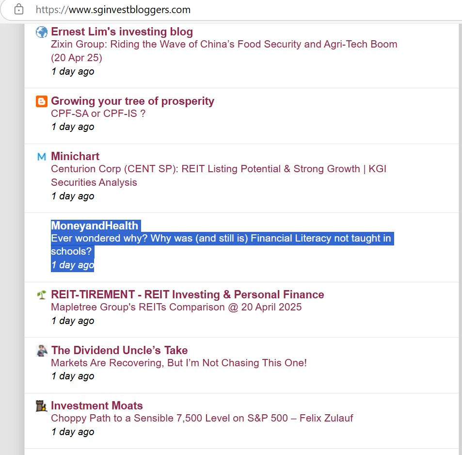 My blog has been added to Singapore Investment Bloggers!