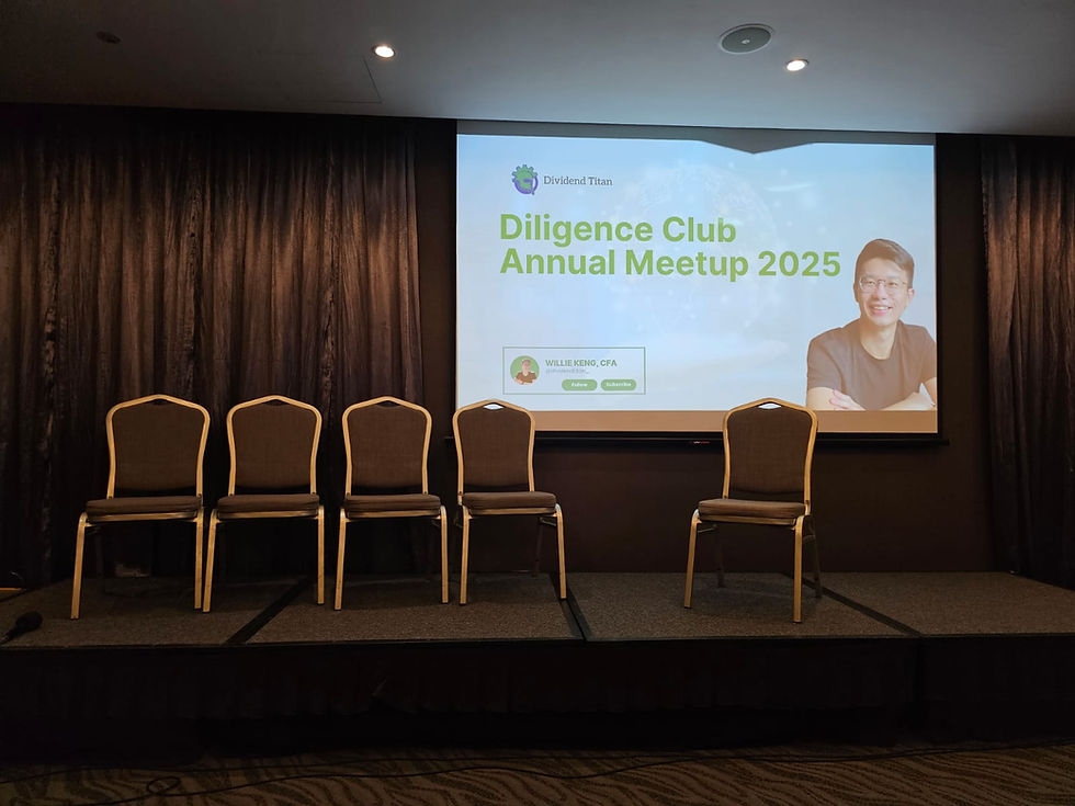Stage set for the Diligence Investing Club Annual Meetup, featuring a four-member panel discussion which yours truly is part of 😁