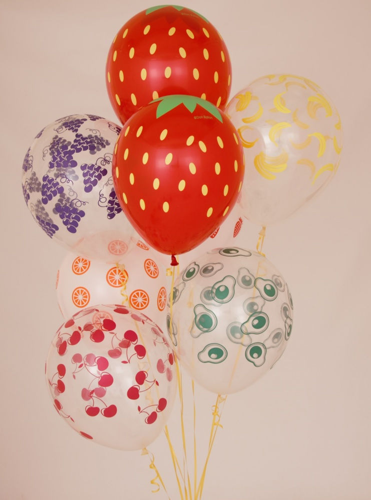 Миниатюра: Шар с рис. "Клубника", цв. Красный пастель 5 ст. (12"/30 см), с гелием