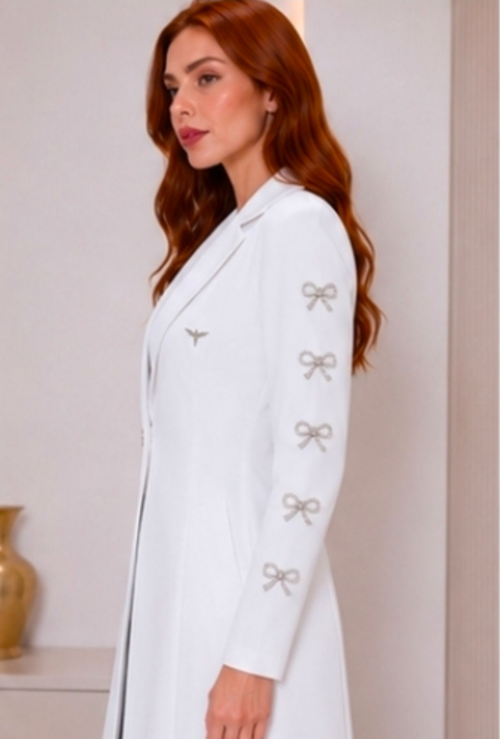Miniatura: Jaleco Feminino Branco Diamante Botão Luxo 