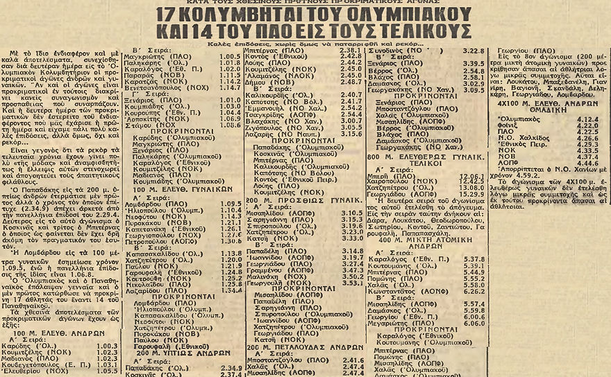 17 ΚΟΛΥΜΒΗΤΑΙ ΤΟΥ ΟΛΥΜΠΙΑΚΟΥ ΚΑΙ 14 ΤΟΥ