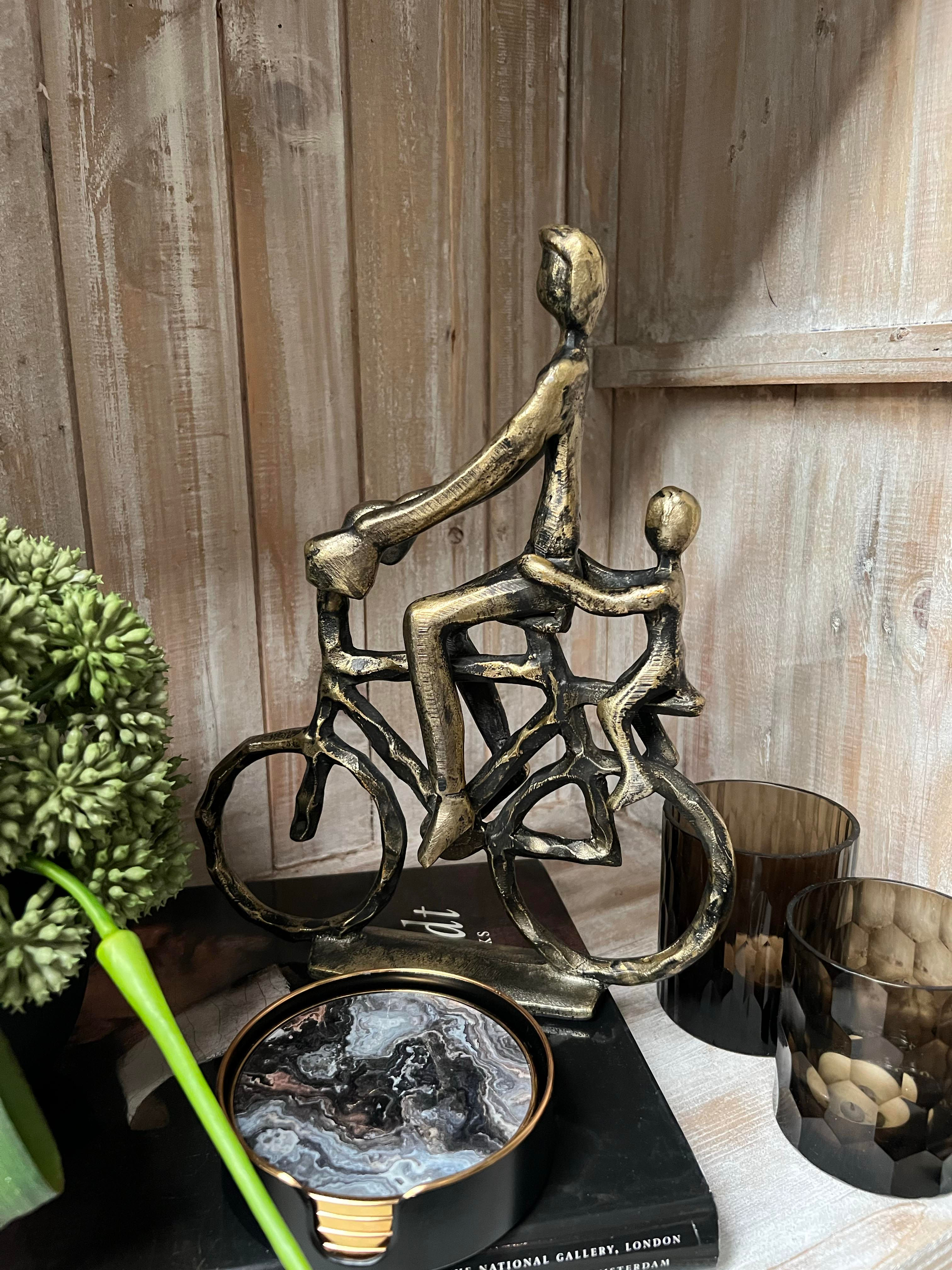 Antique Gold Parent and Child Cyclist