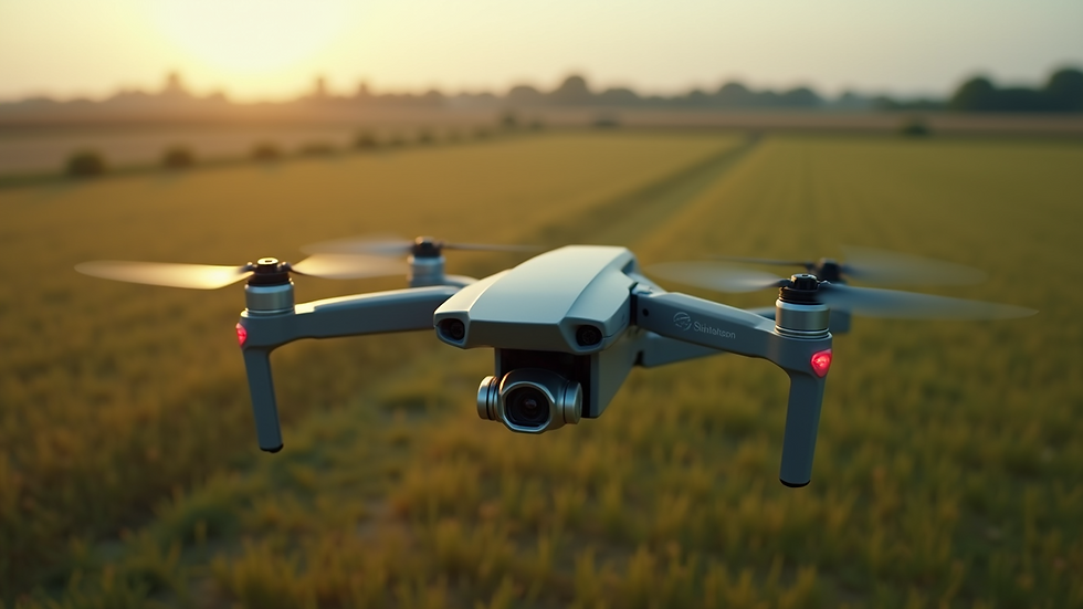 High angle view of a drone flying over farmland for surveillance