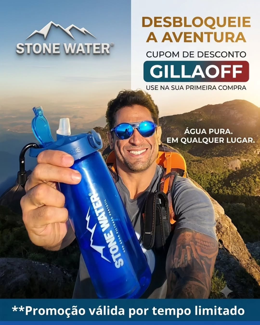 Garrafa stone water na montanha oara filtrar água
