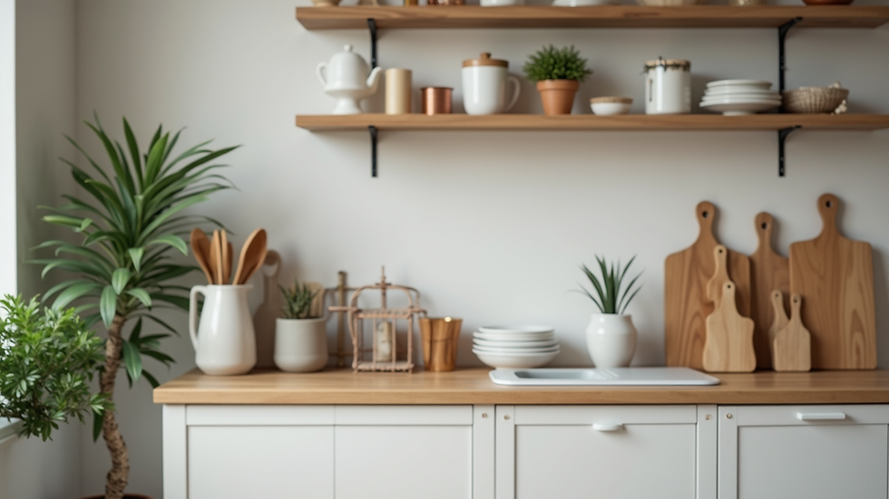 Close-up view of a neatly organized kitchen countertop