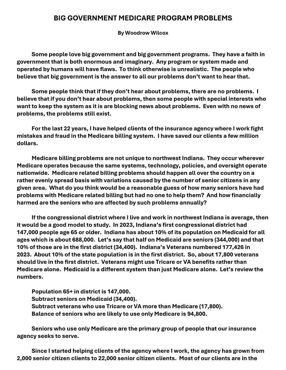 Article titled "Big Government Medicare Program Problems"