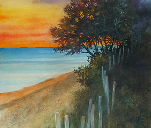 Alexis Lavine watercolor landscape painting brilliant sunrise Atlantic Ocean.jpeg