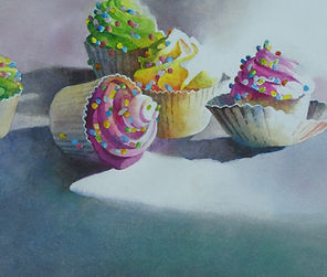 Alexis Lavine still-life watercolor painting cupcakes Sweet Dreams.jpeg