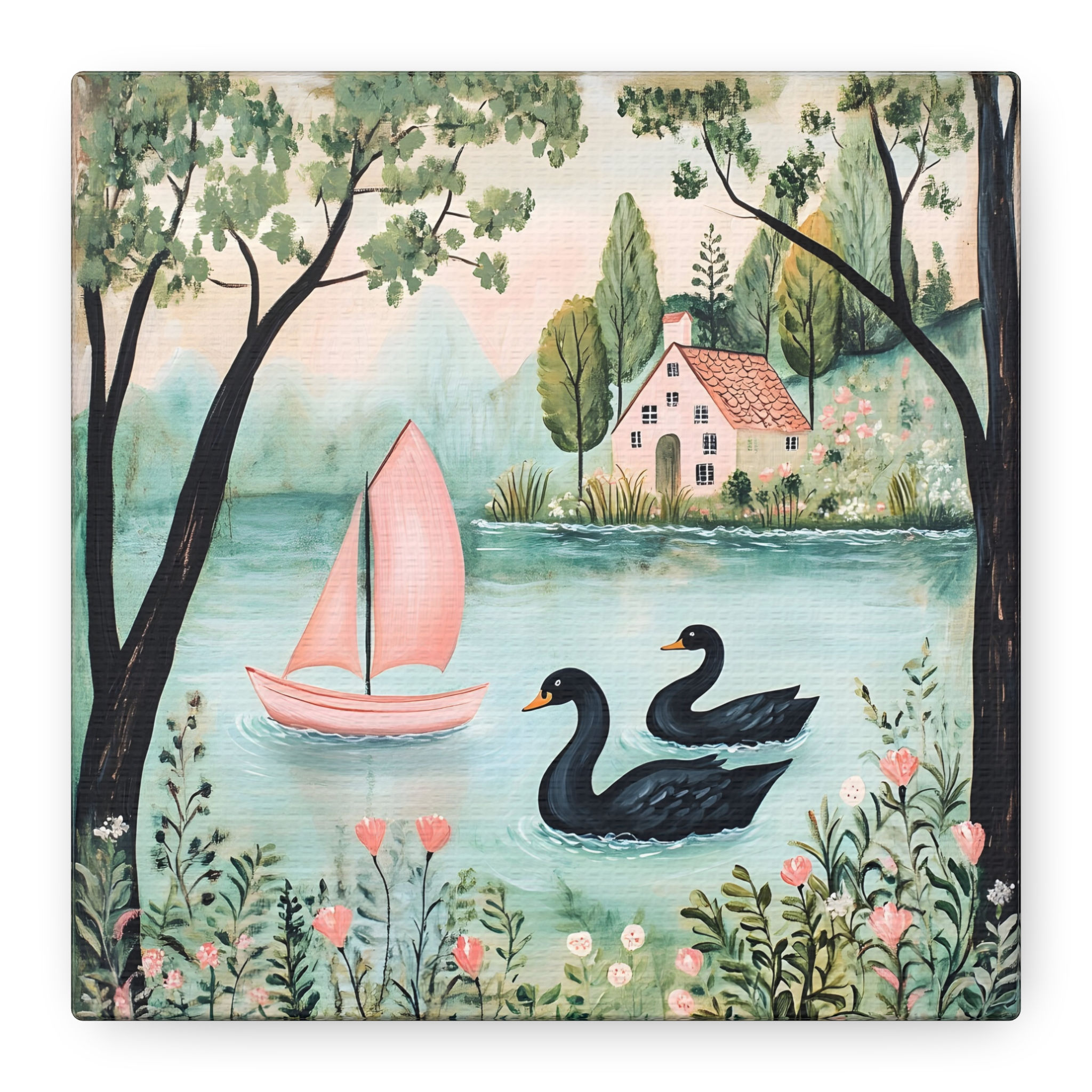Romantic Lakeside Bliss, Canvas Art Print, Matte Canvas, Stretched, 1.25"