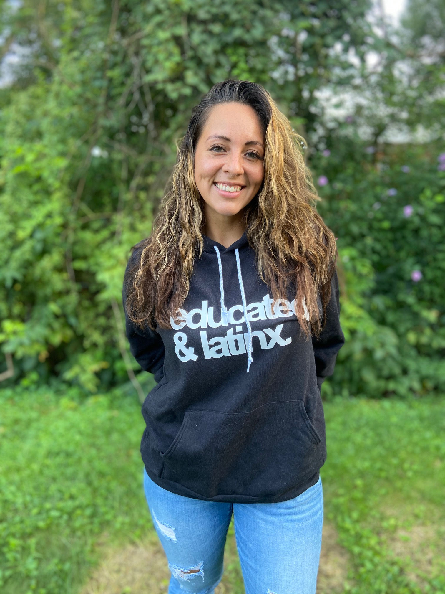 "educated & latinx" black heather hoodie