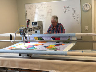Customer rental working on her quilt