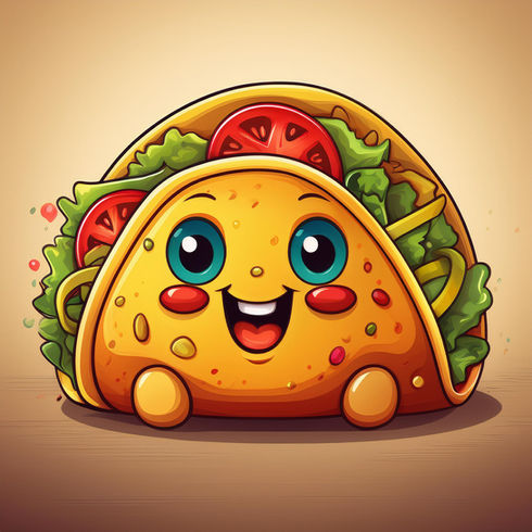 Firefly cartoony illustration, taco, cartoon face 63590