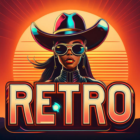 Firefly retro style text that reads -Retro - with a futuristic cowboy in the background 63590