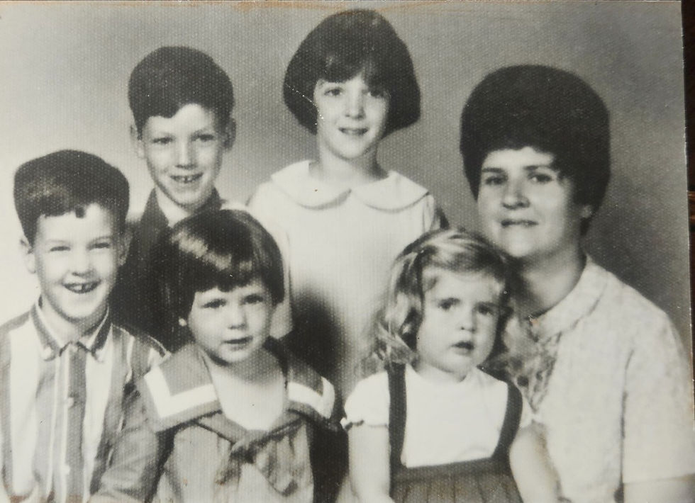 Edie and her brood - Lisa, Julia, Chris, Dale & Cindy,  keeping the family safe at home while our father served in the Navy in Vietnam c. 1970