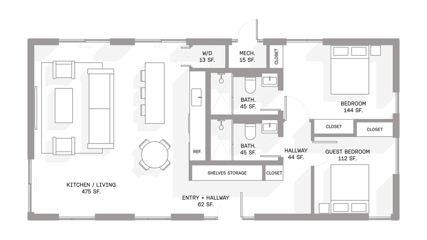 Scenic Crest Villas Main Home Floor Plan 2 beds, 2 baths 1,176 sq. ft. | 49' x 24'