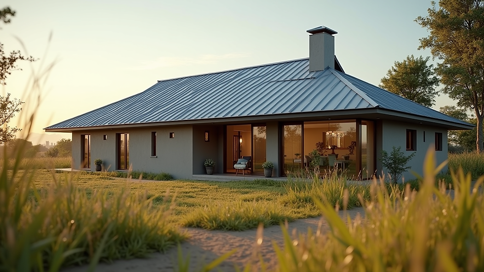 Eye-level view of a modern Kenyan home with a stylish metal roof