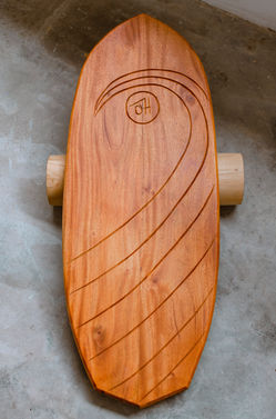 balance board, squa tail, waves, wood carving, sustainable design, mahogany, handmade