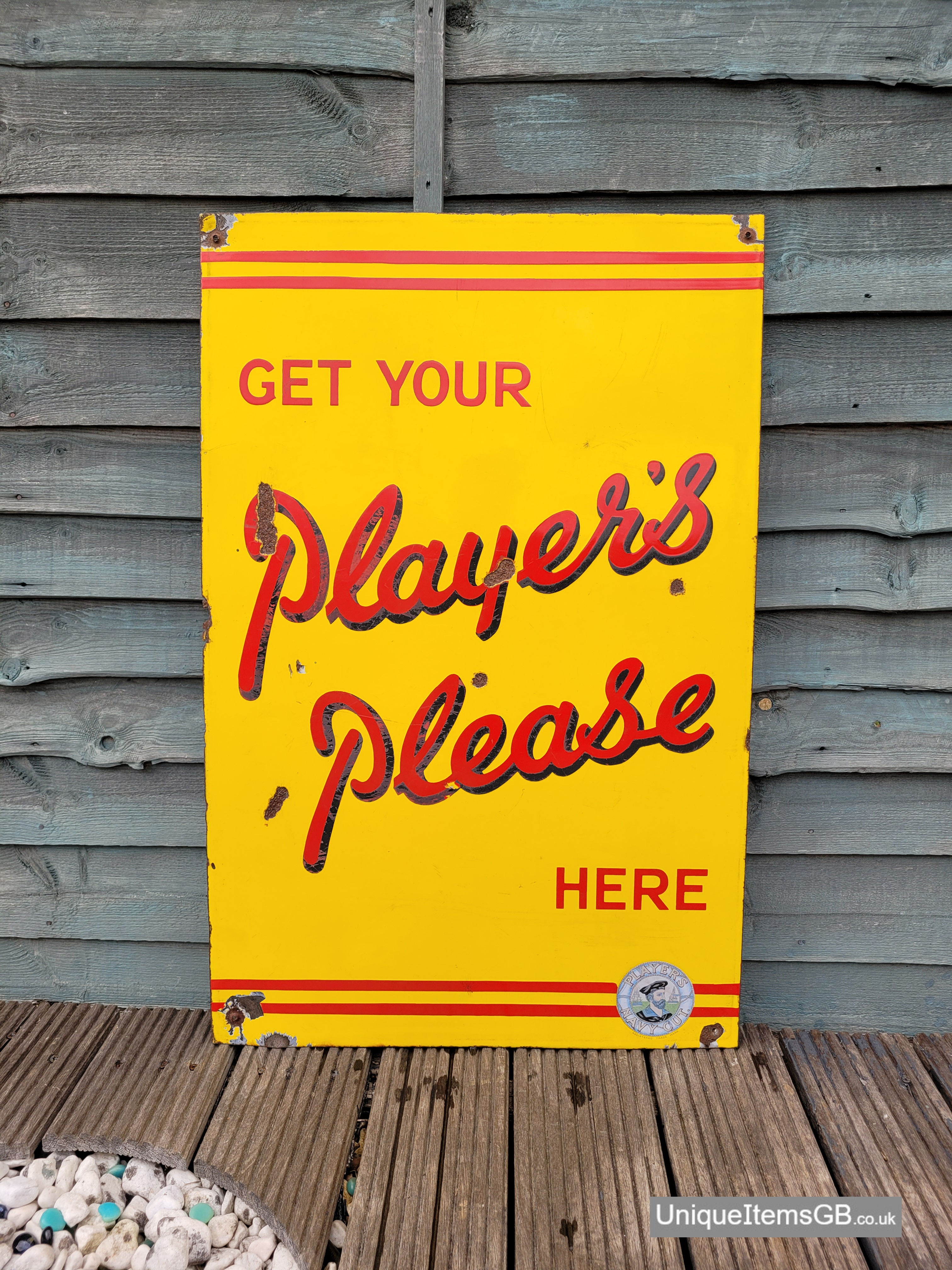 Early Genuine Get Your Players Please Here Enamel Sign 34" x 22.5"