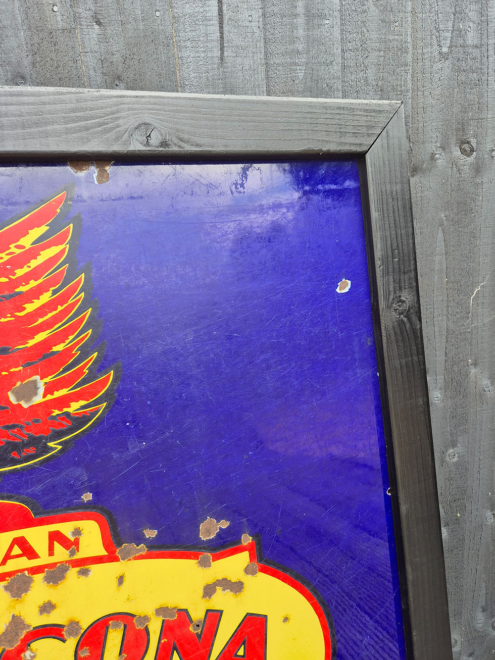 Thumbnail: 1930s DONNACONA CANADIAN single sided porcelain/enamel sign 45” x 38.5” in wood