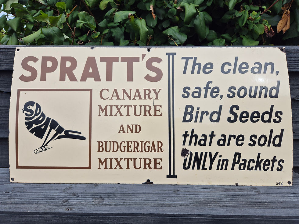 Thumbnail: Genuine 1920's SPRATTS BIRDS SEEDS enamel sign 24" x 12"
