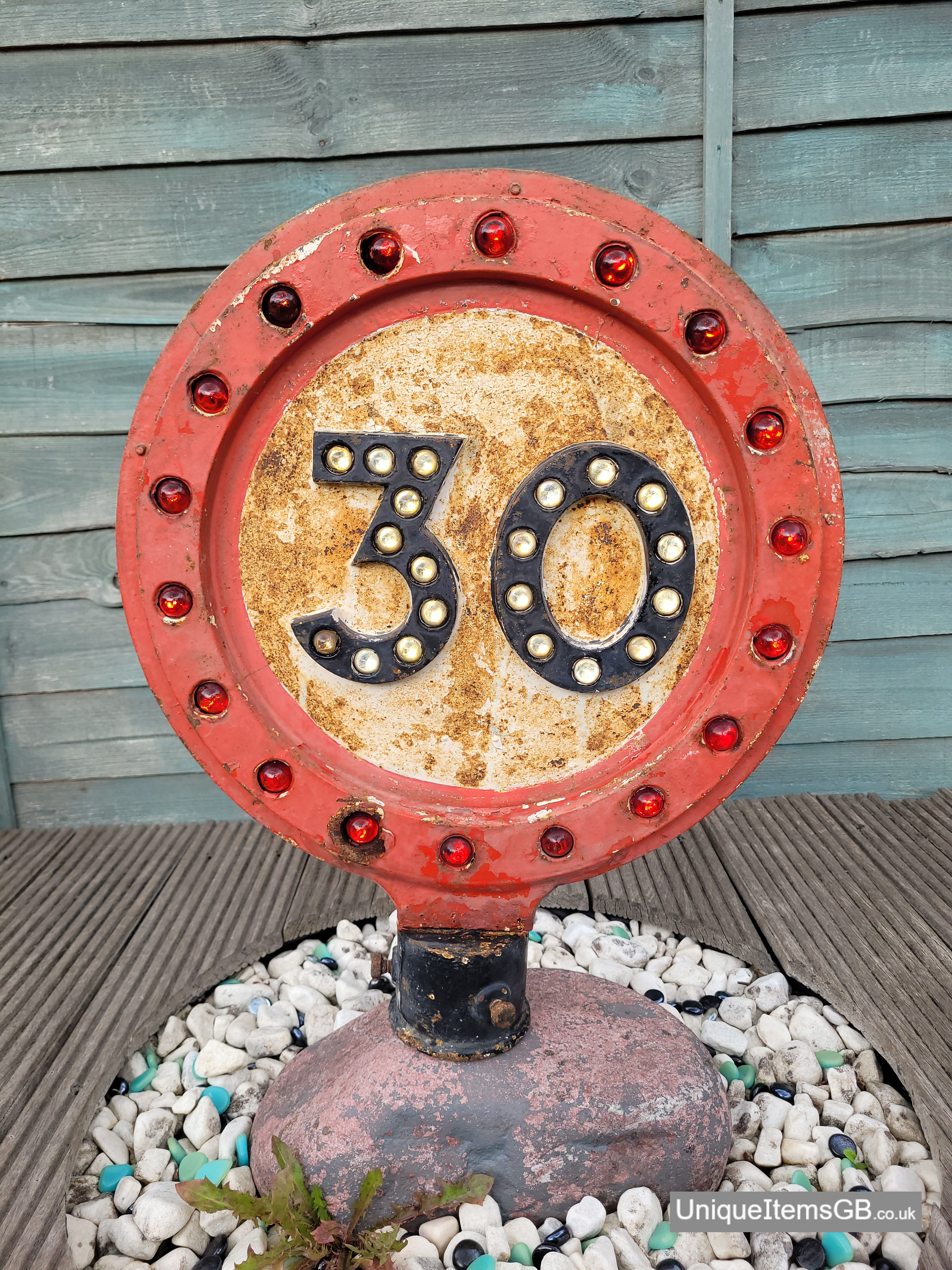 Pre-Warboys 30mph Road Sign with Glass Reflectors 18"DIA
