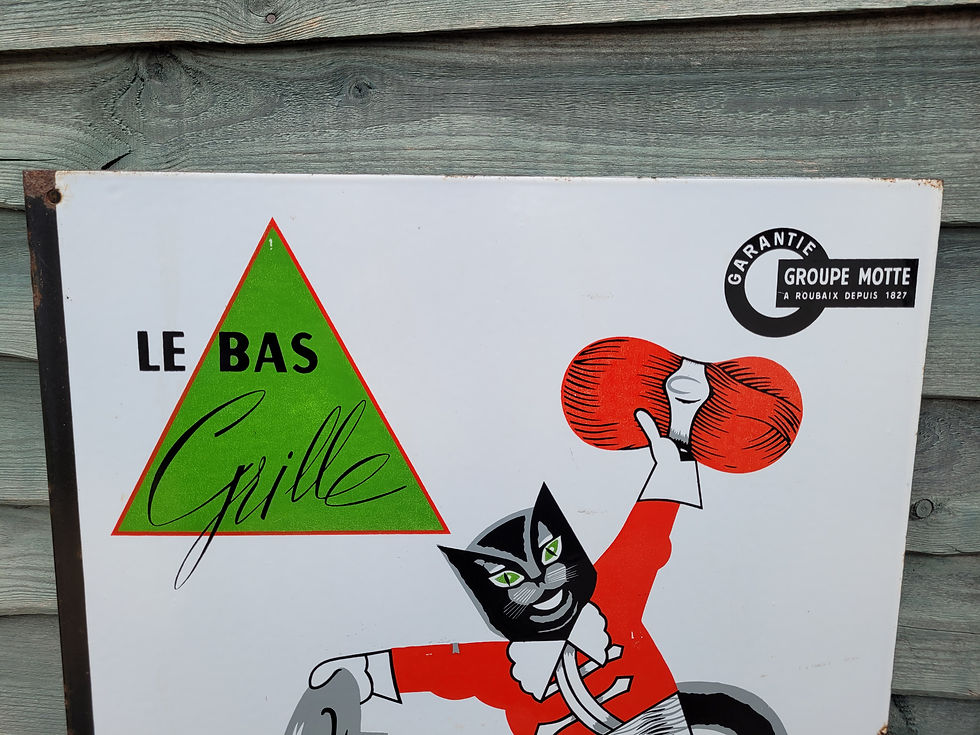 Thumbnail: Double Sided Flange Le Bas Chat Botte Enamel Sign Plaque Emaillee 60cm x 41cm